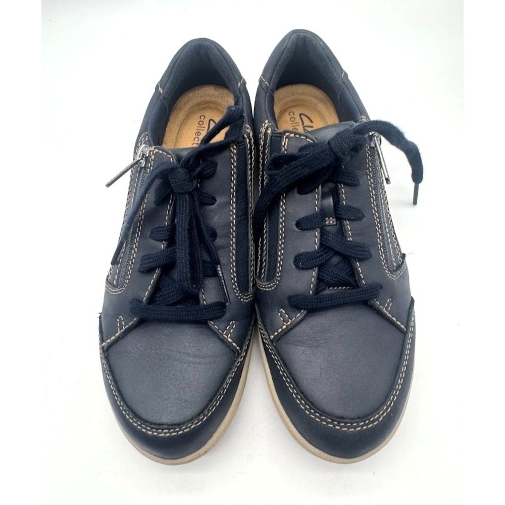 Clarks Womens Bryianne Bayla Lace & Side Zip Sneaker Shoe 6.5M‎ Navy Blue 37 EU